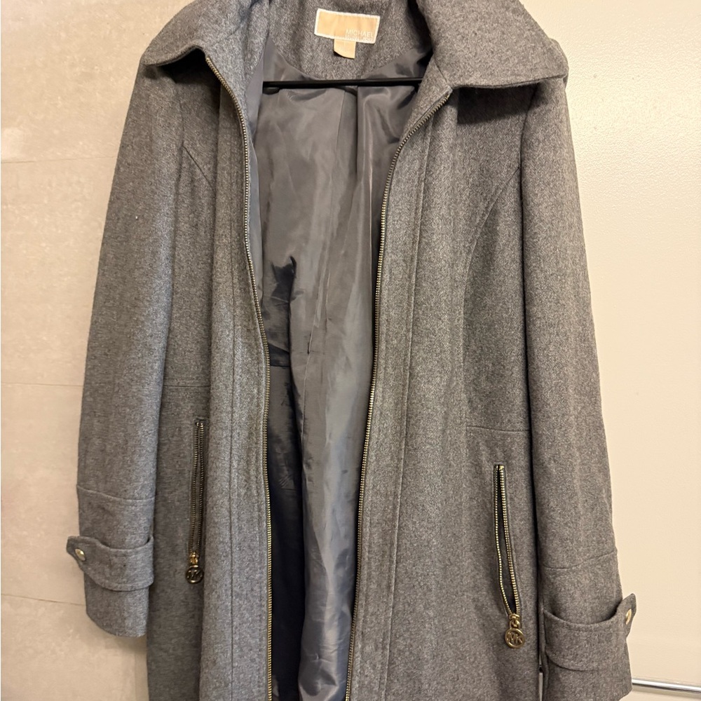 Michael Kors Wool-Blend Grey Zip Front Women's Coat - 8